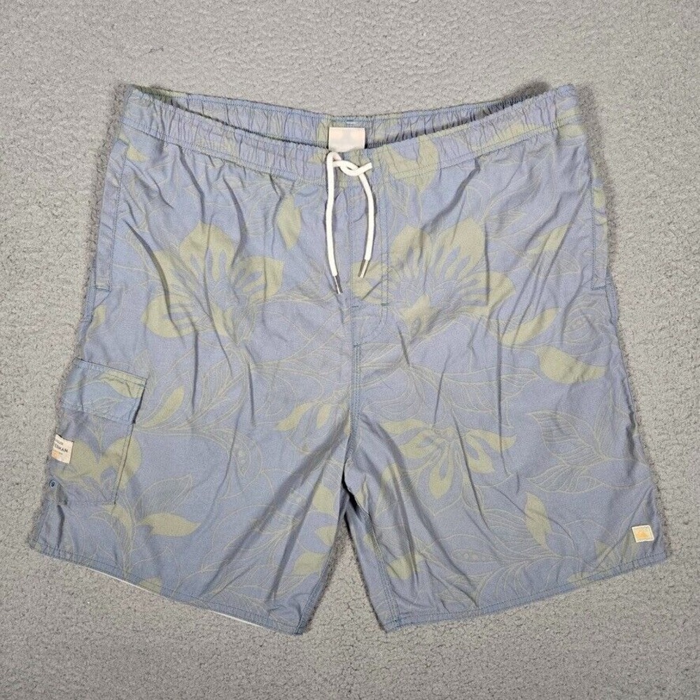 Quiksilver Waterman Shorts Mens XL Blue Floral Cargo Swim Trunks Drawstring Logo
